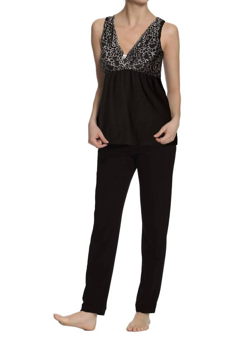 NEW TWELVE EIGHTY EIGHT tank camisole full length pant pajama set in silver two